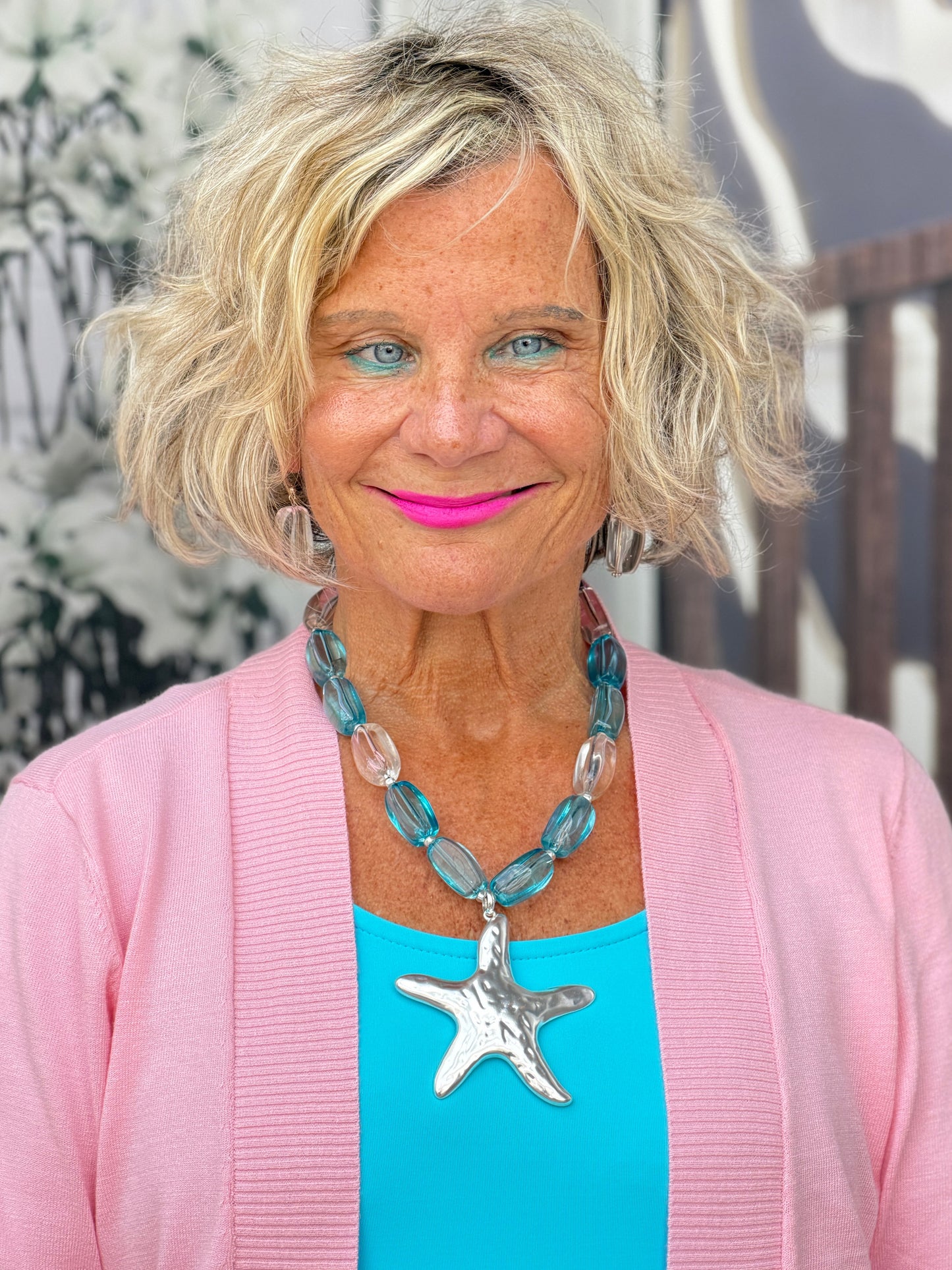 AQUA SILVER STARFISH STATEMENT NECKLACE SET