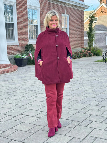 BURGUNDY Womens Cape Poncho Coat