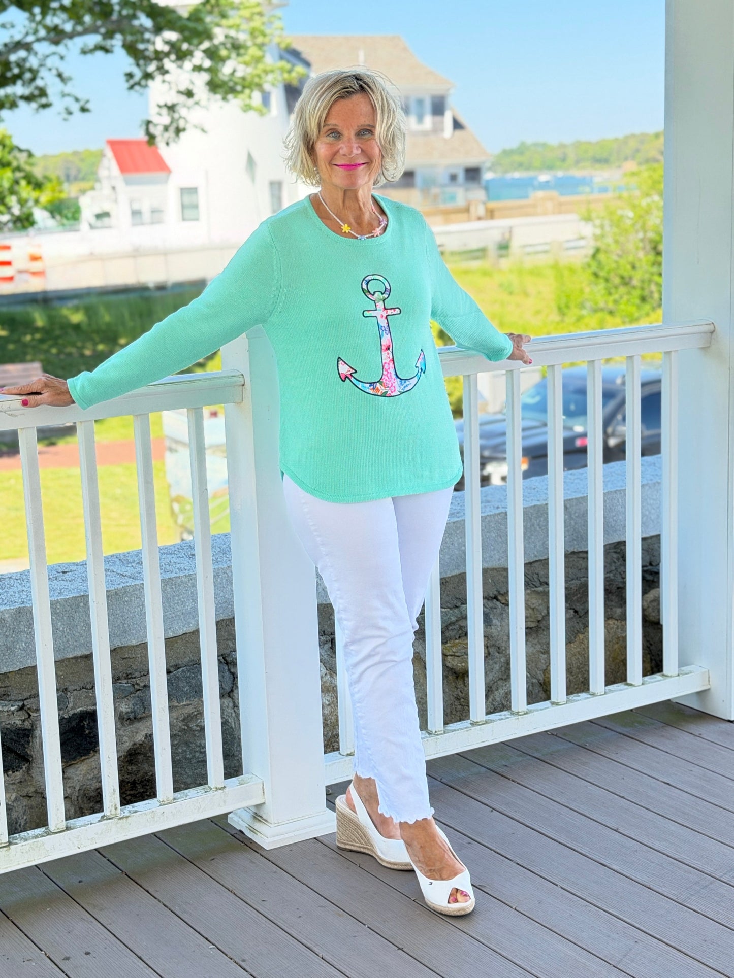 BEACH CLUB SEAFOAM CAPE COD ANCHOR SWEATER