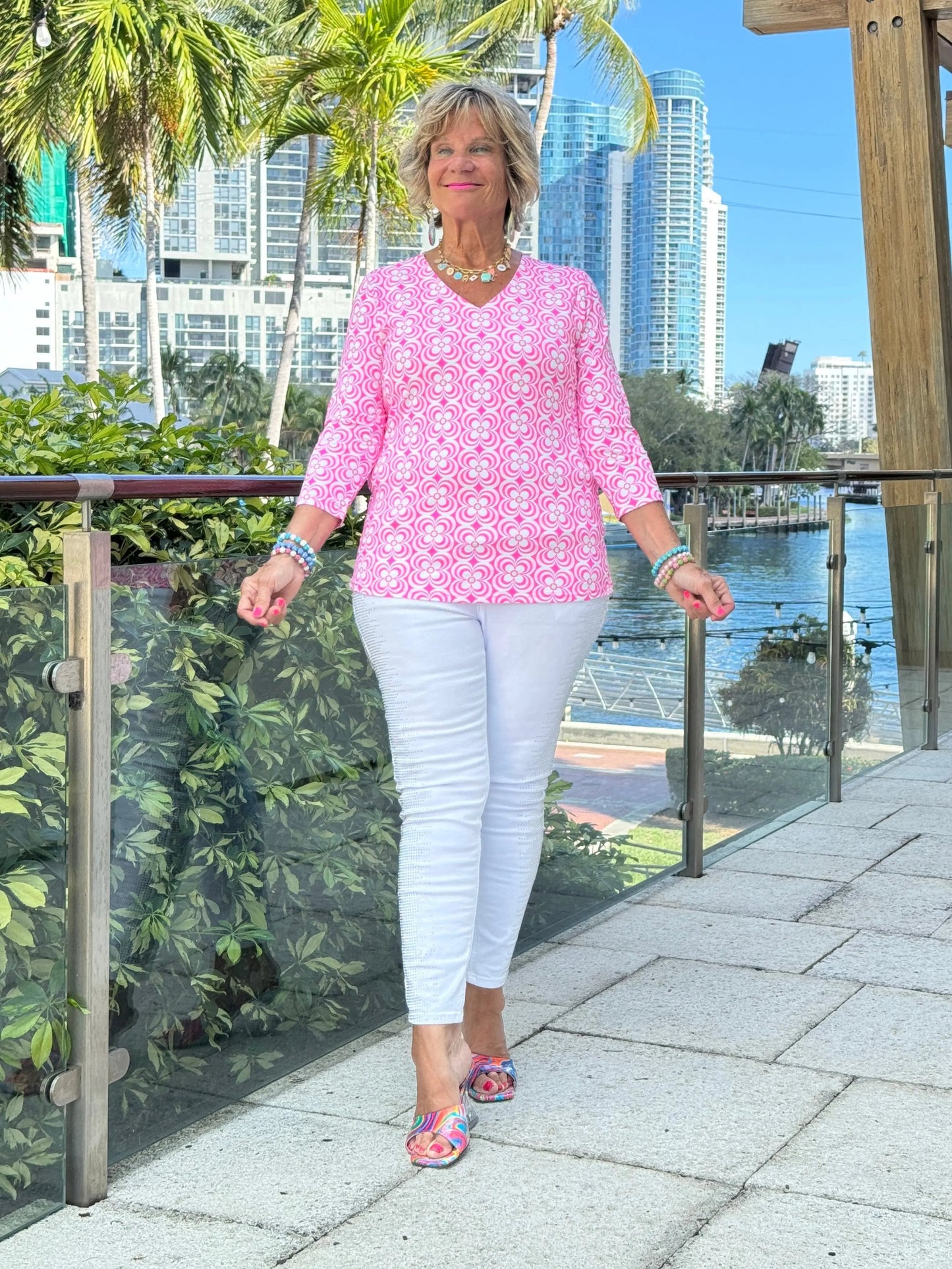 LULU B TROPIC PETALS V NECK TOP