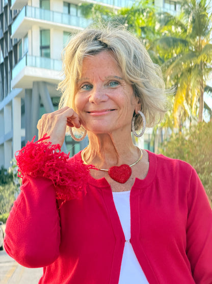 LULU B RED FRINGE CASHMERE SWEATER