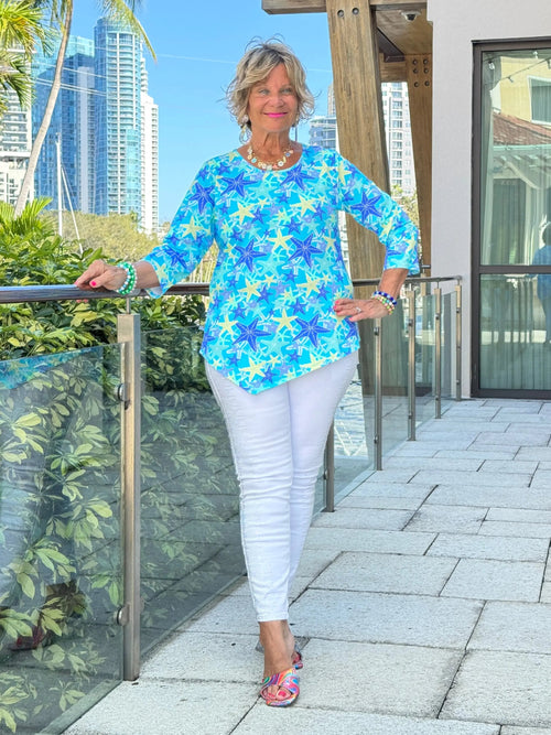 LULU B STARFISH SPLASH ASYMMETRIC TOP