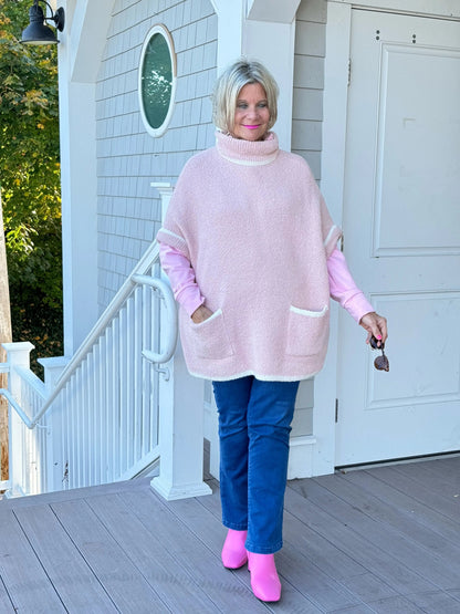 COLOR BLOCK TURTLE PINK POCKET SWEATER