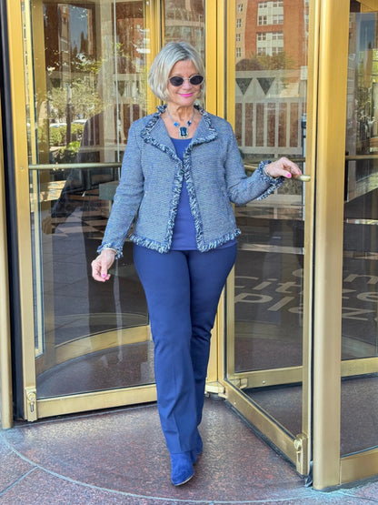 LULU-B CITY LIMIT NAVY FRINGE JACKET