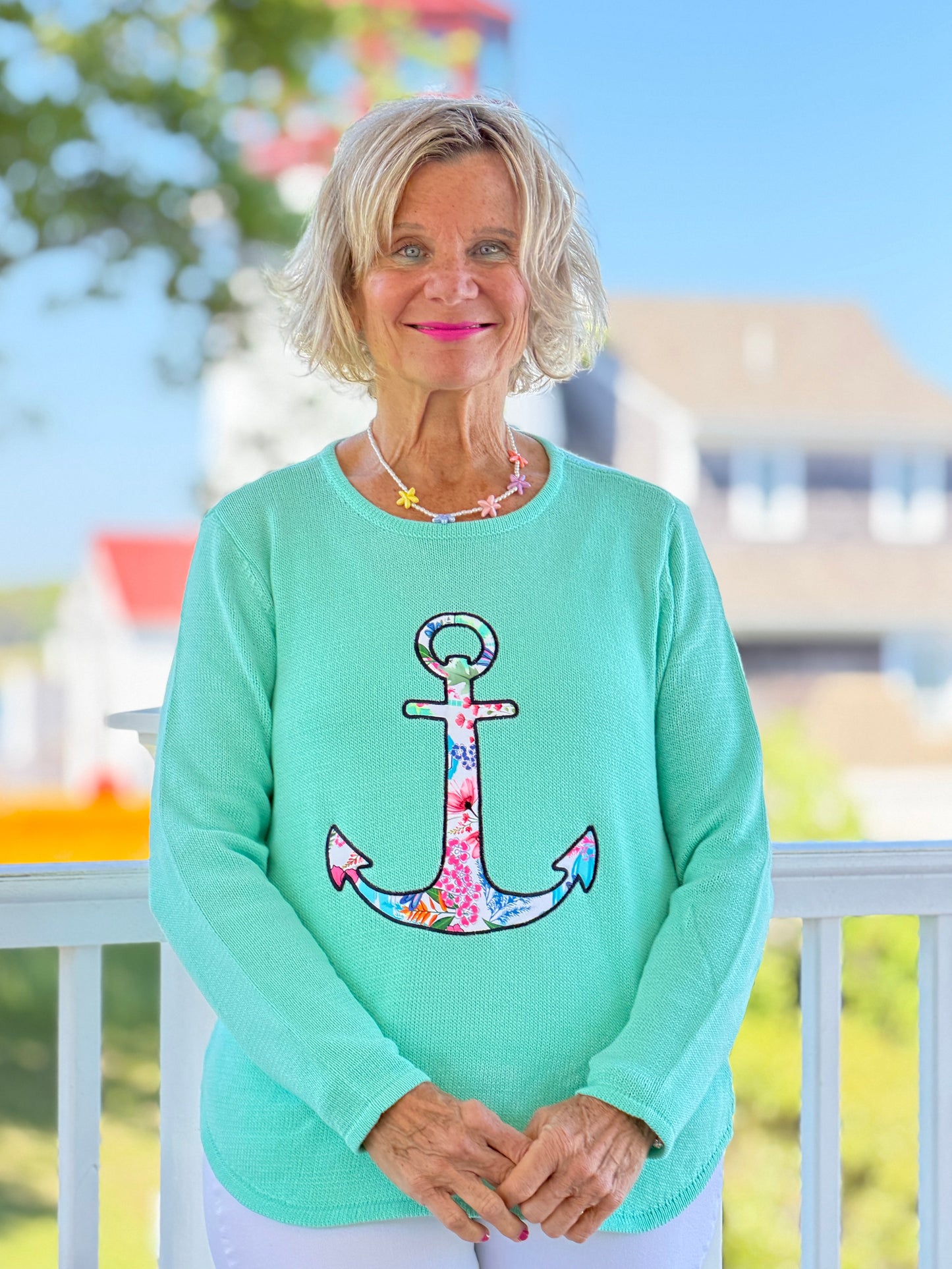 BEACH CLUB SEAFOAM CAPE COD ANCHOR SWEATER