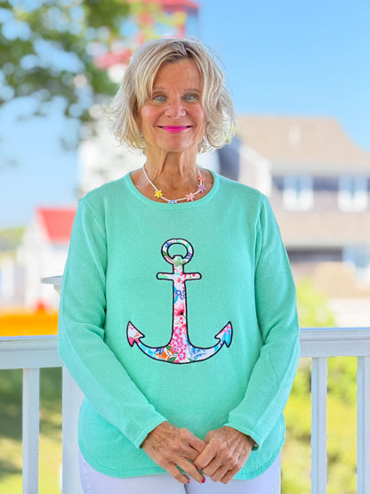 BEACH CLUB SEAFOAM CAPE COD ANCHOR SWEATER