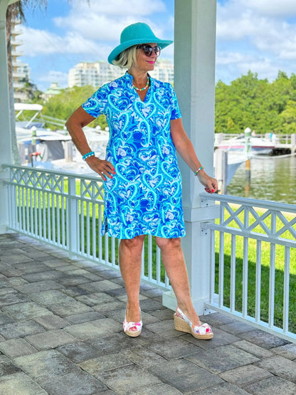 BLUE DREAMING HEARTS SHORT SLEEVE DRESS