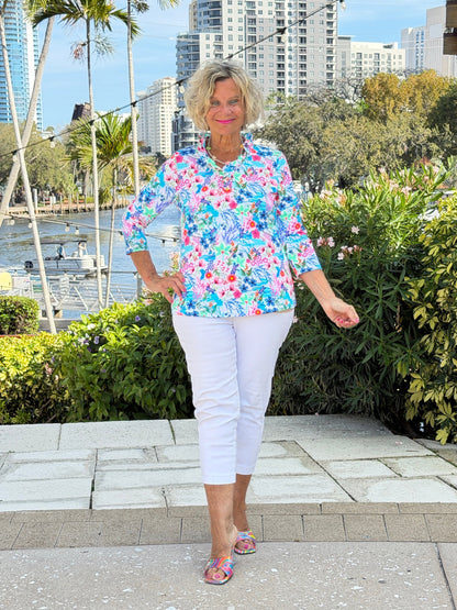 LULU B PARADISE GARDEN RUFFLE SLEEVE TOP