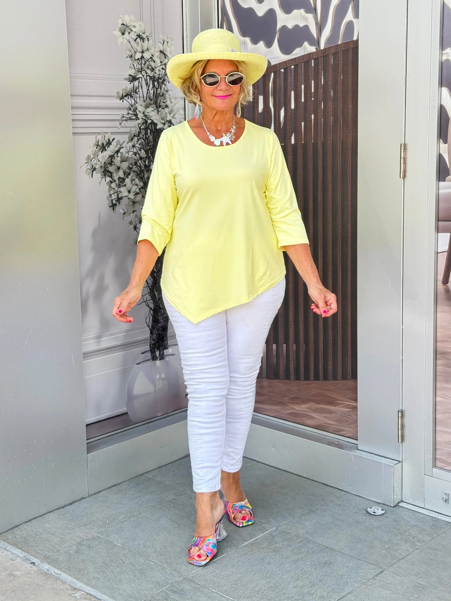 LULU-B CLEAR YELLLOW ASYMMETRIC TOP