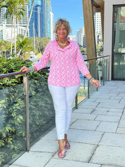LULU B TROPIC PETALS RUFFLE TOP