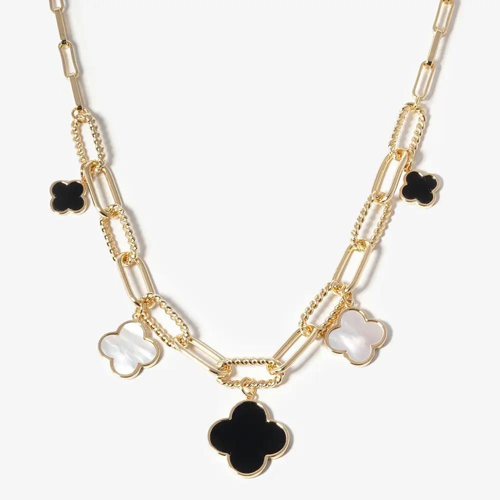 GOLD DIPPED BLACK AND WHITE Quatrefoil Pendant