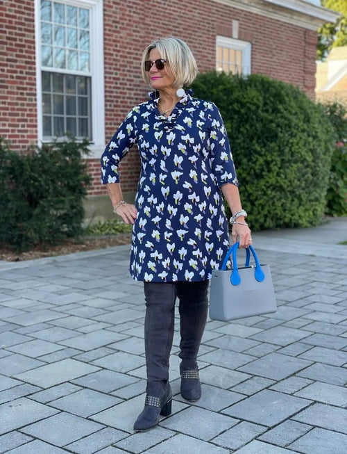 LULU-B RUFFLE NAVY DREAMING RUFFLE NECK DRESS