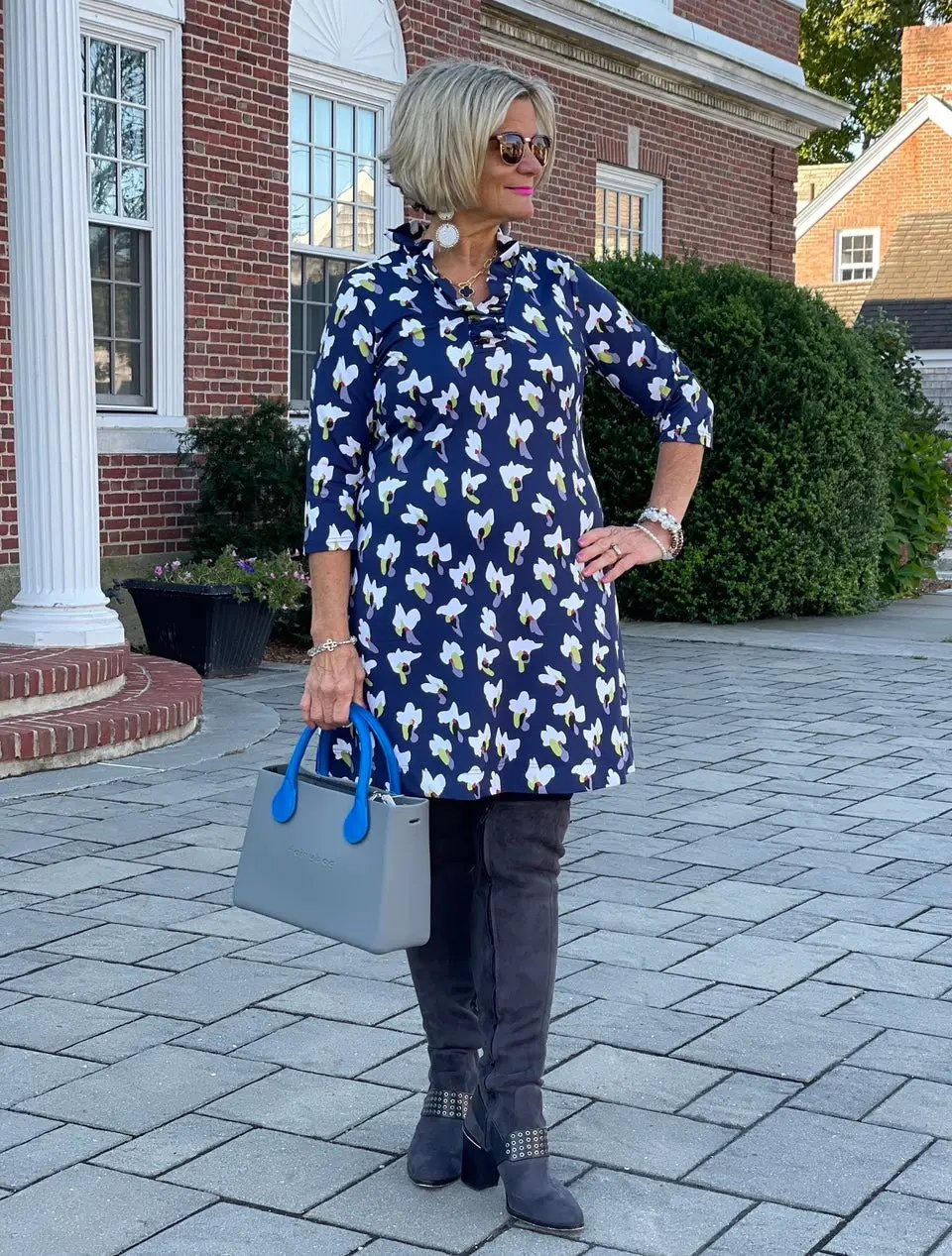 LULU-B RUFFLE NAVY DREAMING RUFFLE NECK DRESS