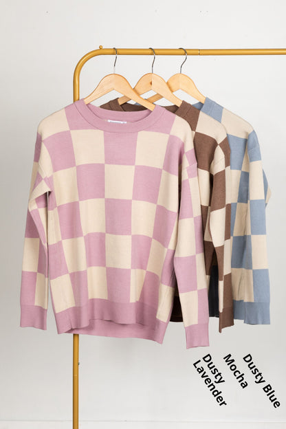 Checkerboard Oversized Knit Sweater