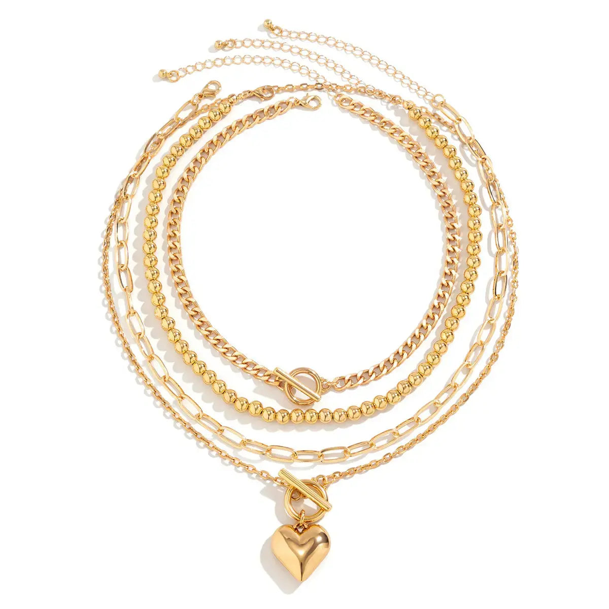 4 Pieces Layered Beaded Chain with Heart Pendant Necklace