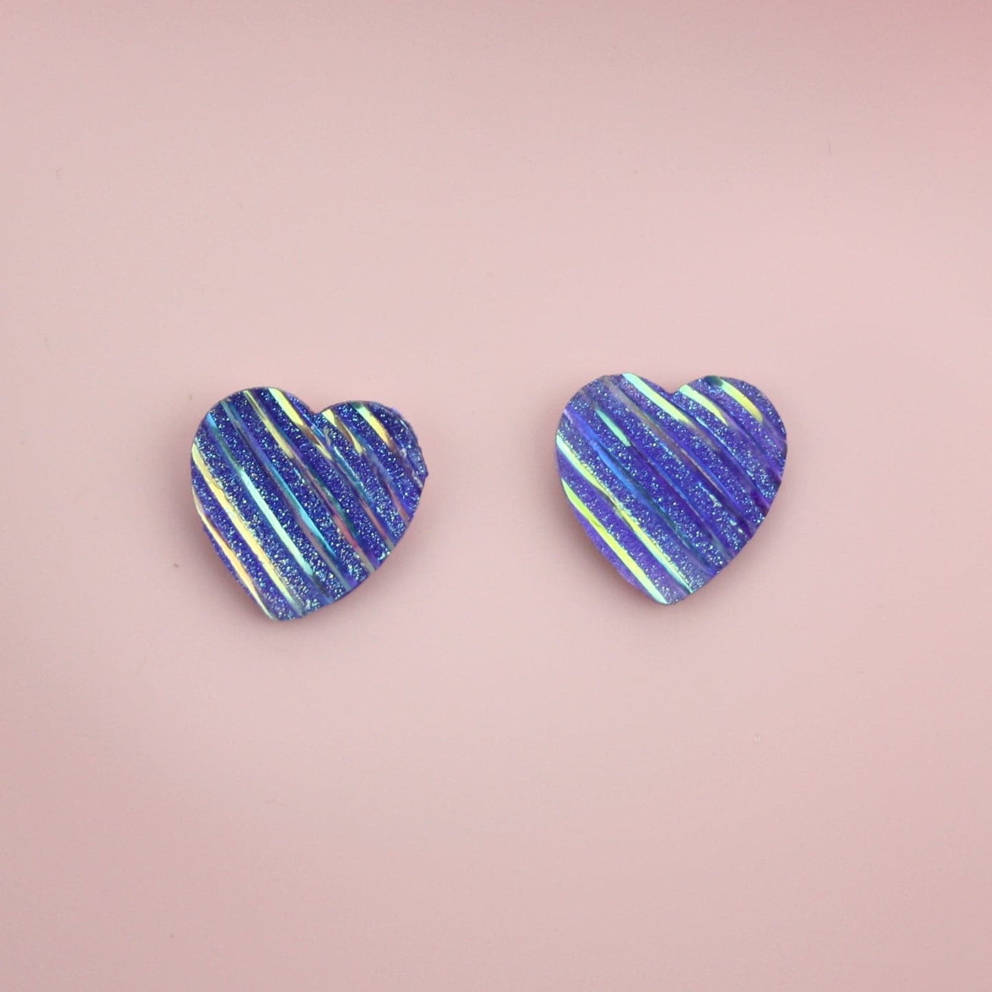 Purple Iridescent Heart Studs Earrings