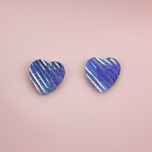 Purple Iridescent Heart Studs Earrings