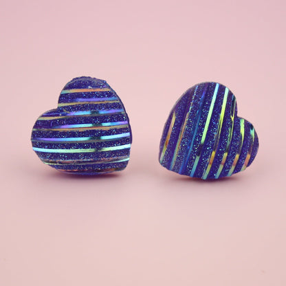Purple Iridescent Heart Studs Earrings