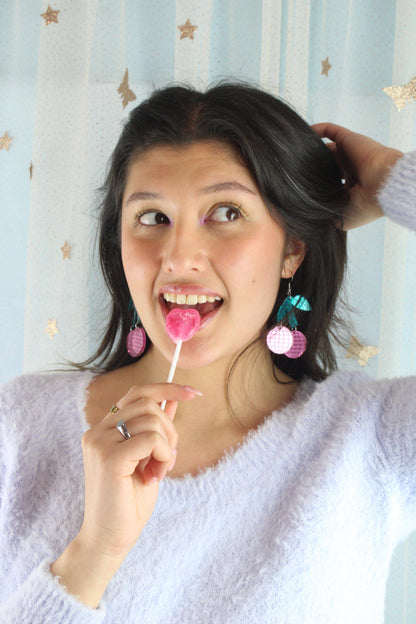 Pink Disco Cherry Earrings