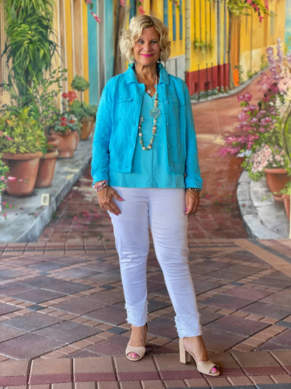 LULU B  AQUA LINEN JACKET