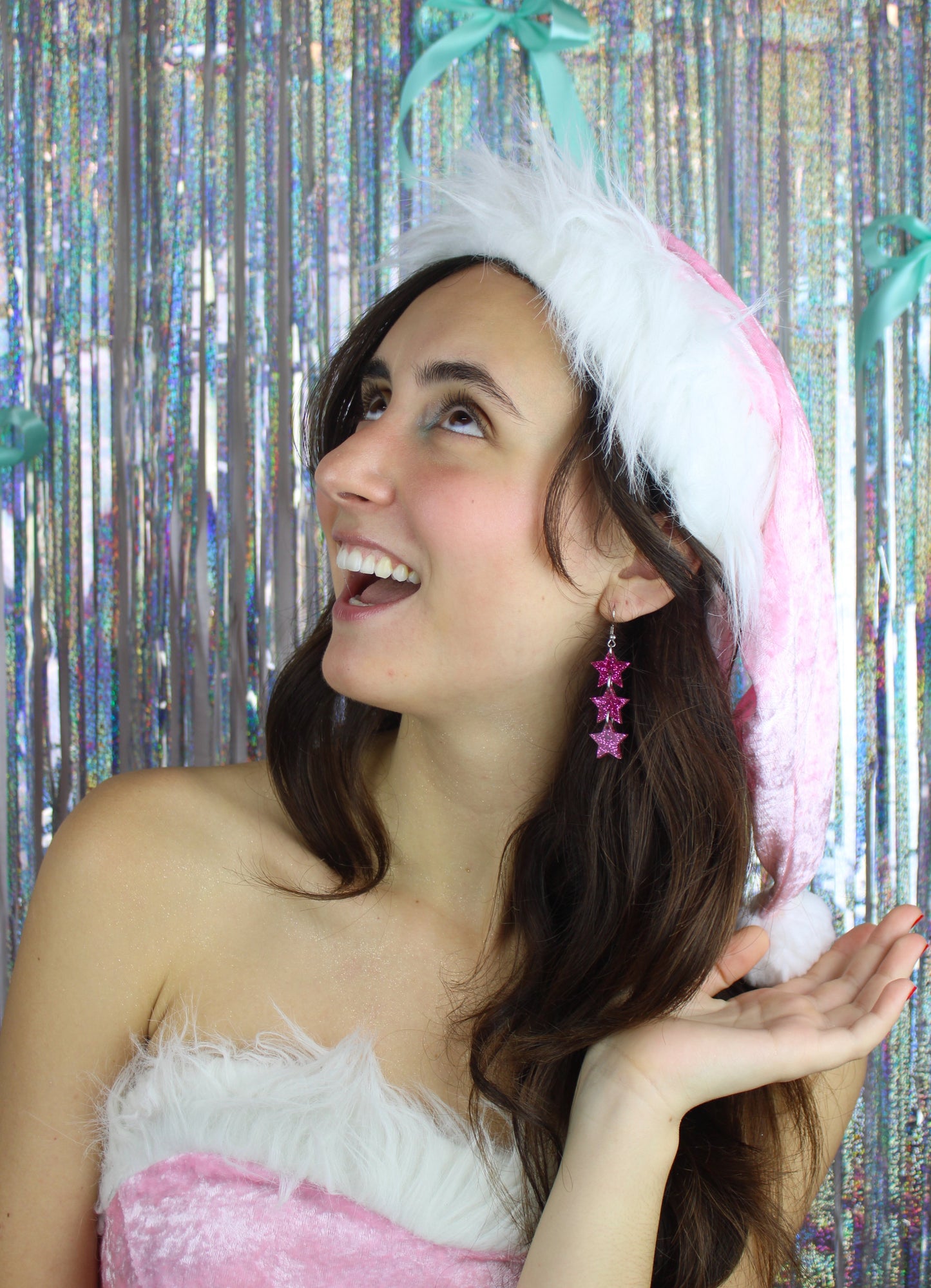 Pink Glitter Star Trio Earrings