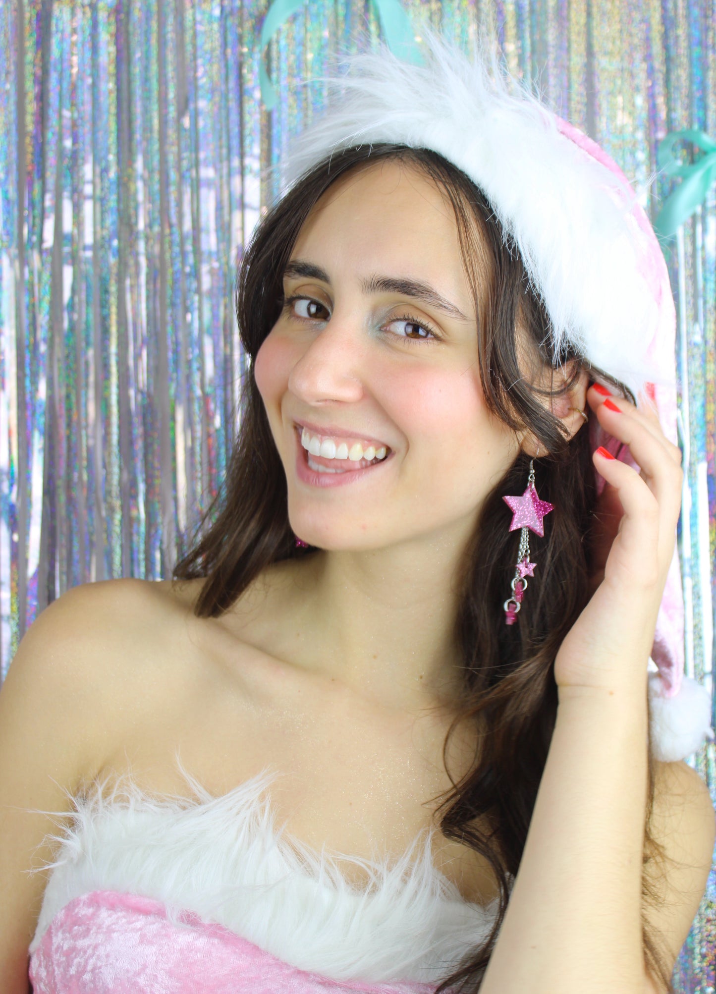 Pink Glitter Shooting Star Earrings