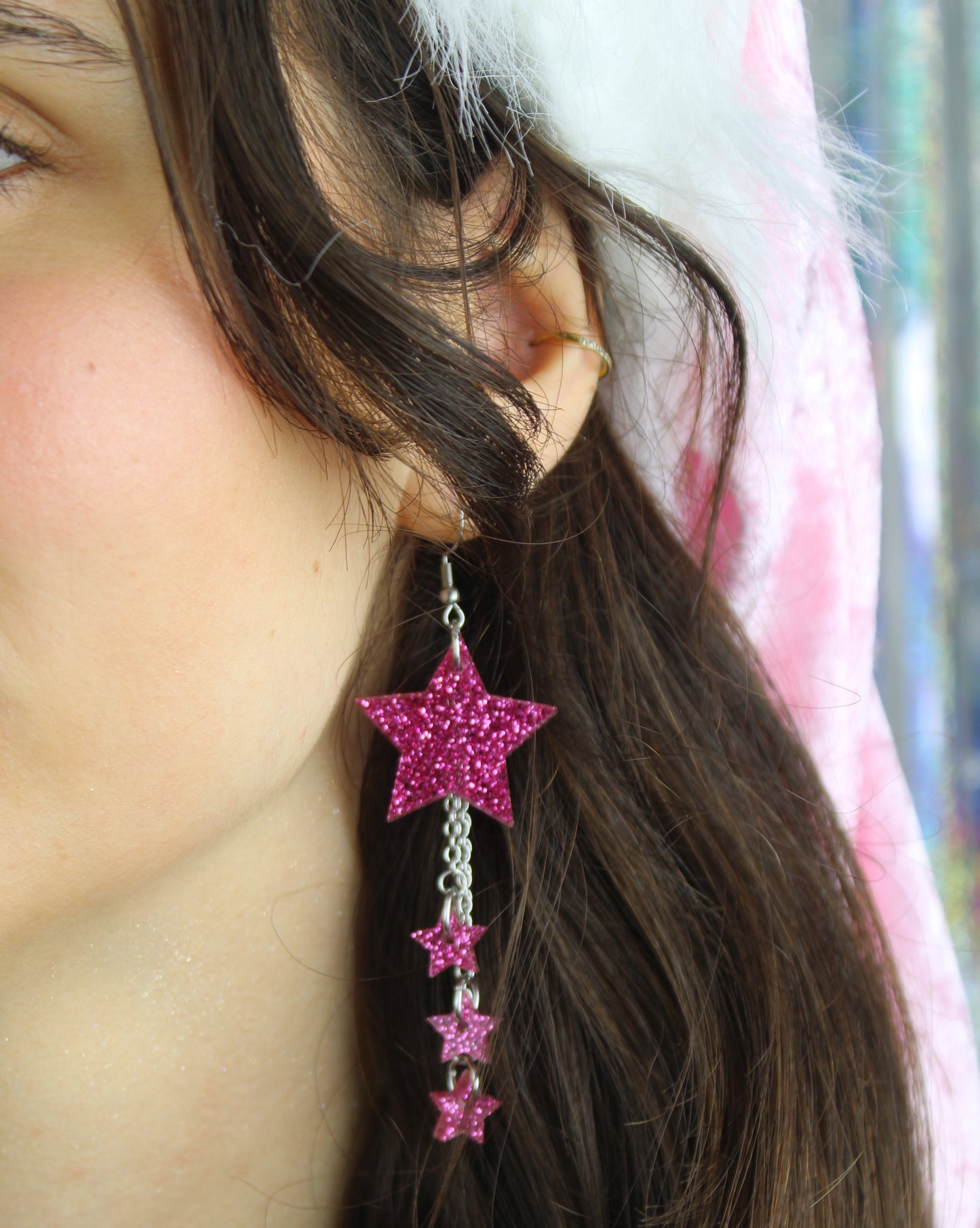 Pink Glitter Shooting Star Earrings