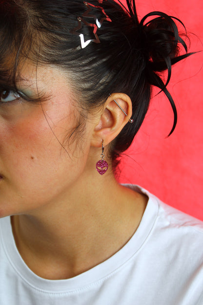 Pink Glitter Alien Hoop Earrings