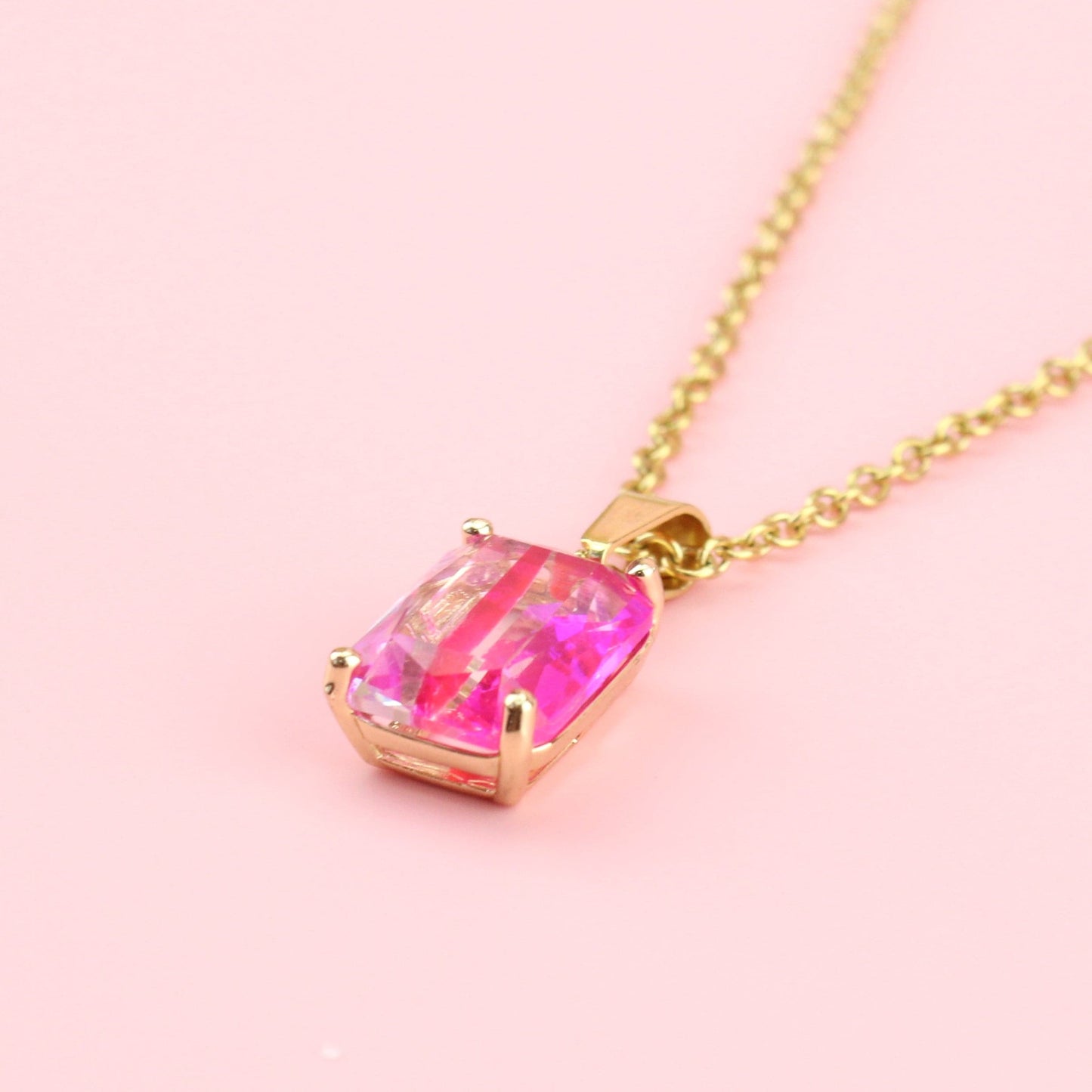Pink Emerald Cut Necklace