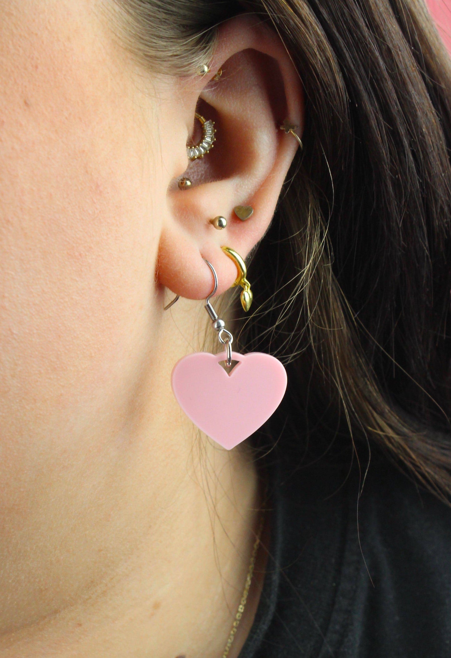 Pink Heart Mini Drop Earrings