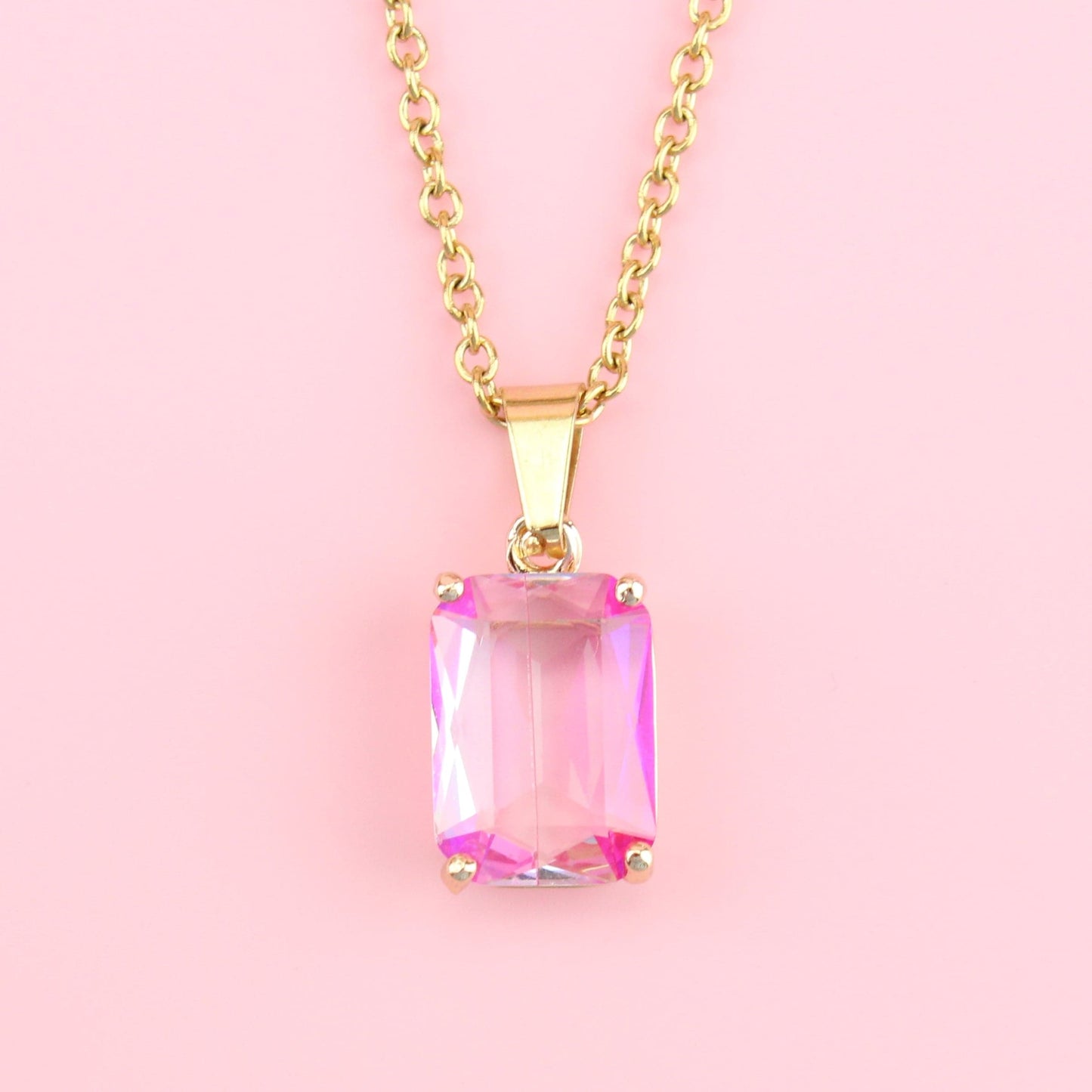 Pink Emerald Cut Necklace