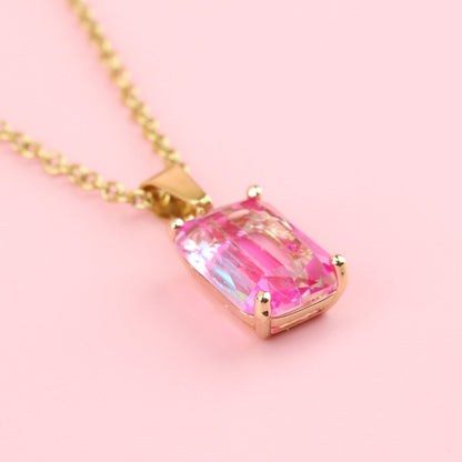 Pink Emerald Cut Necklace