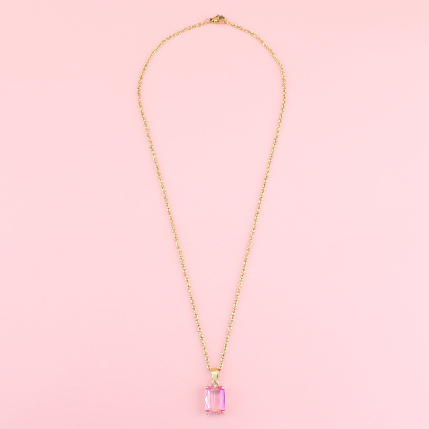 Pink Emerald Cut Necklace