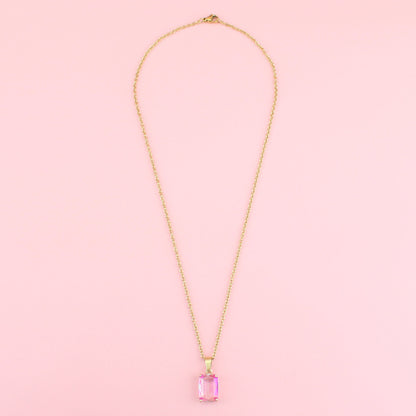 Pink Emerald Cut Necklace