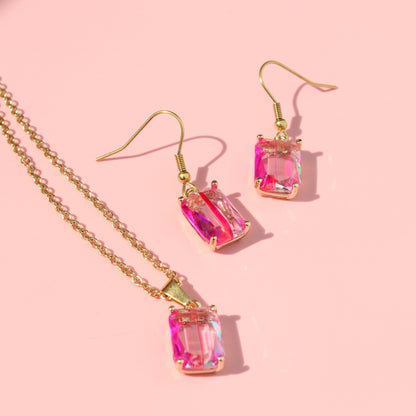 Pink Emerald Cut Necklace