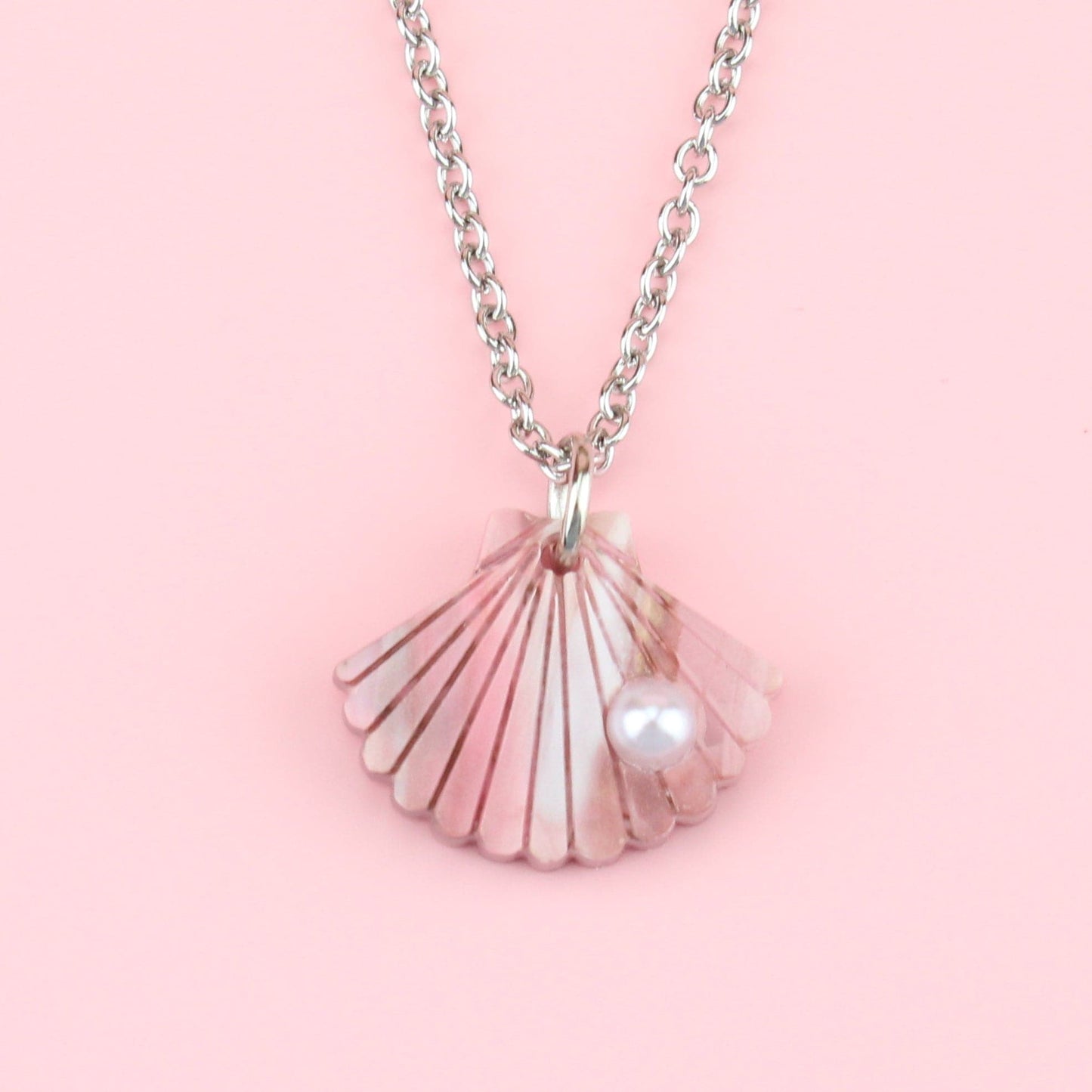 Pink Marble Shell Pendant Necklace
