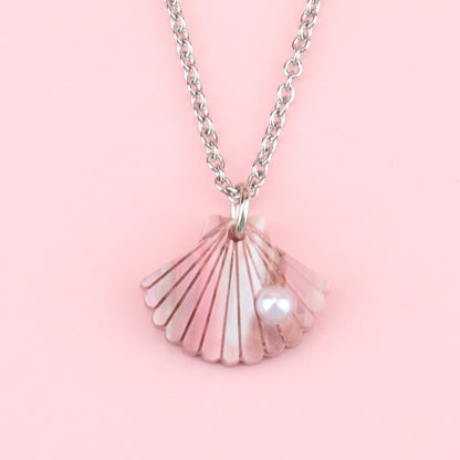 Pink Marble Shell Pendant Necklace