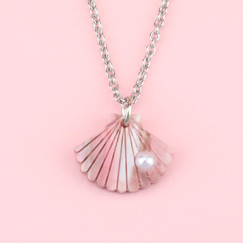 Pink Marble Shell Pendant Necklace
