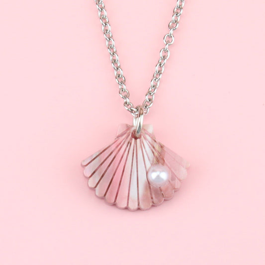 Pink Marble Shell Pendant Necklace