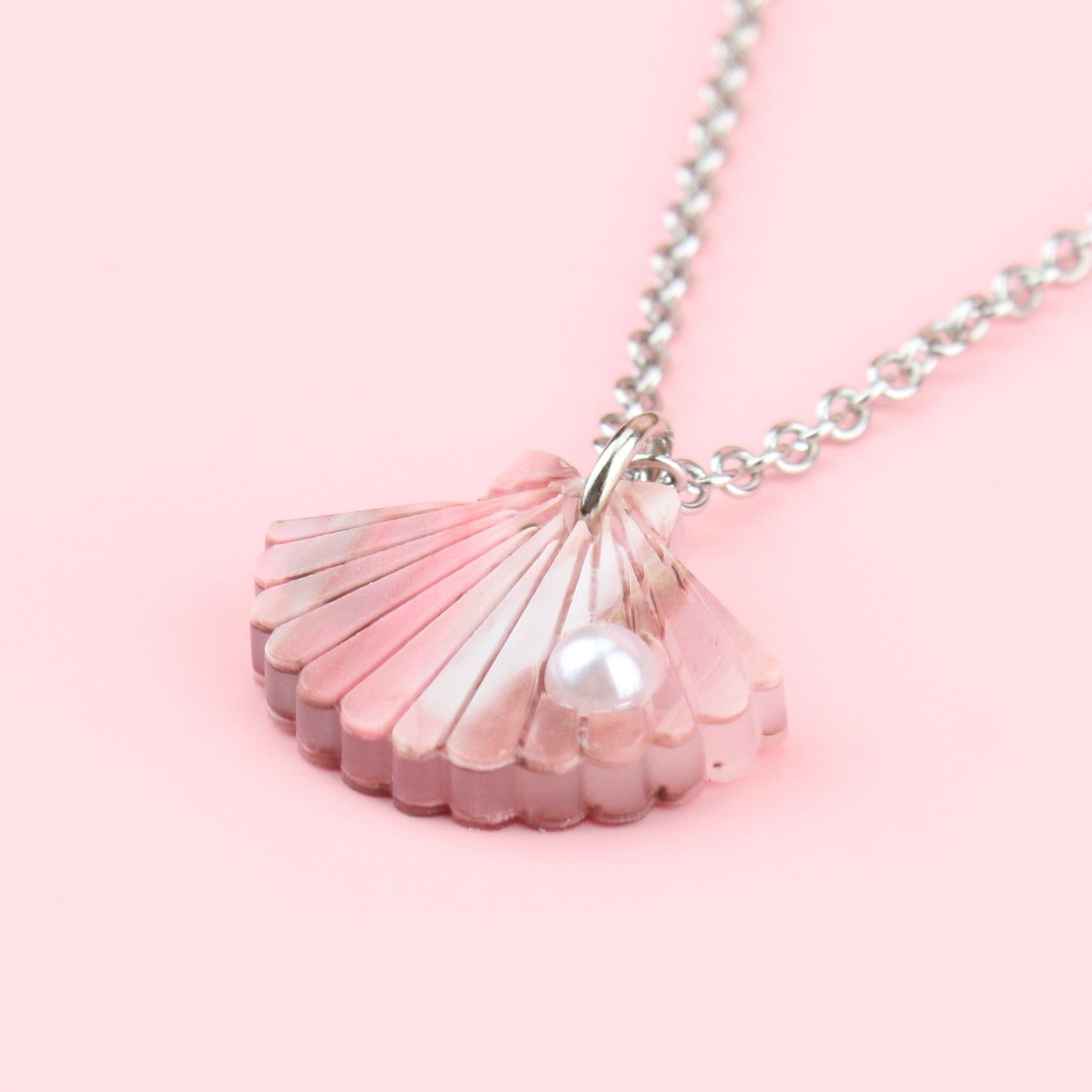 Pink Marble Shell Pendant Necklace