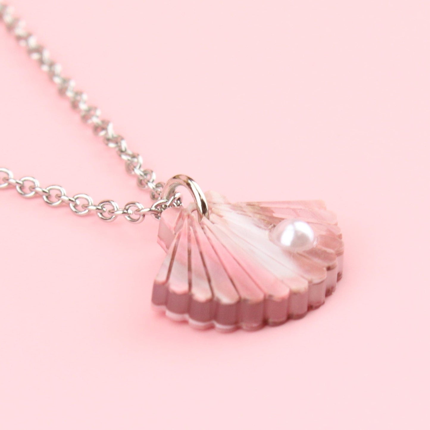 Pink Marble Shell Pendant Necklace