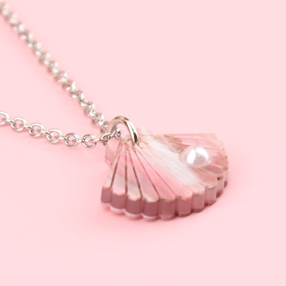 Pink Marble Shell Pendant Necklace