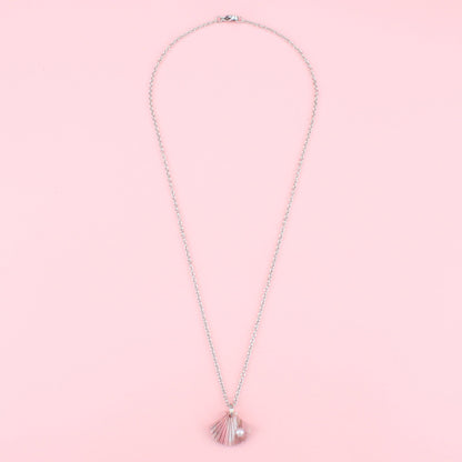 Pink Marble Shell Pendant Necklace