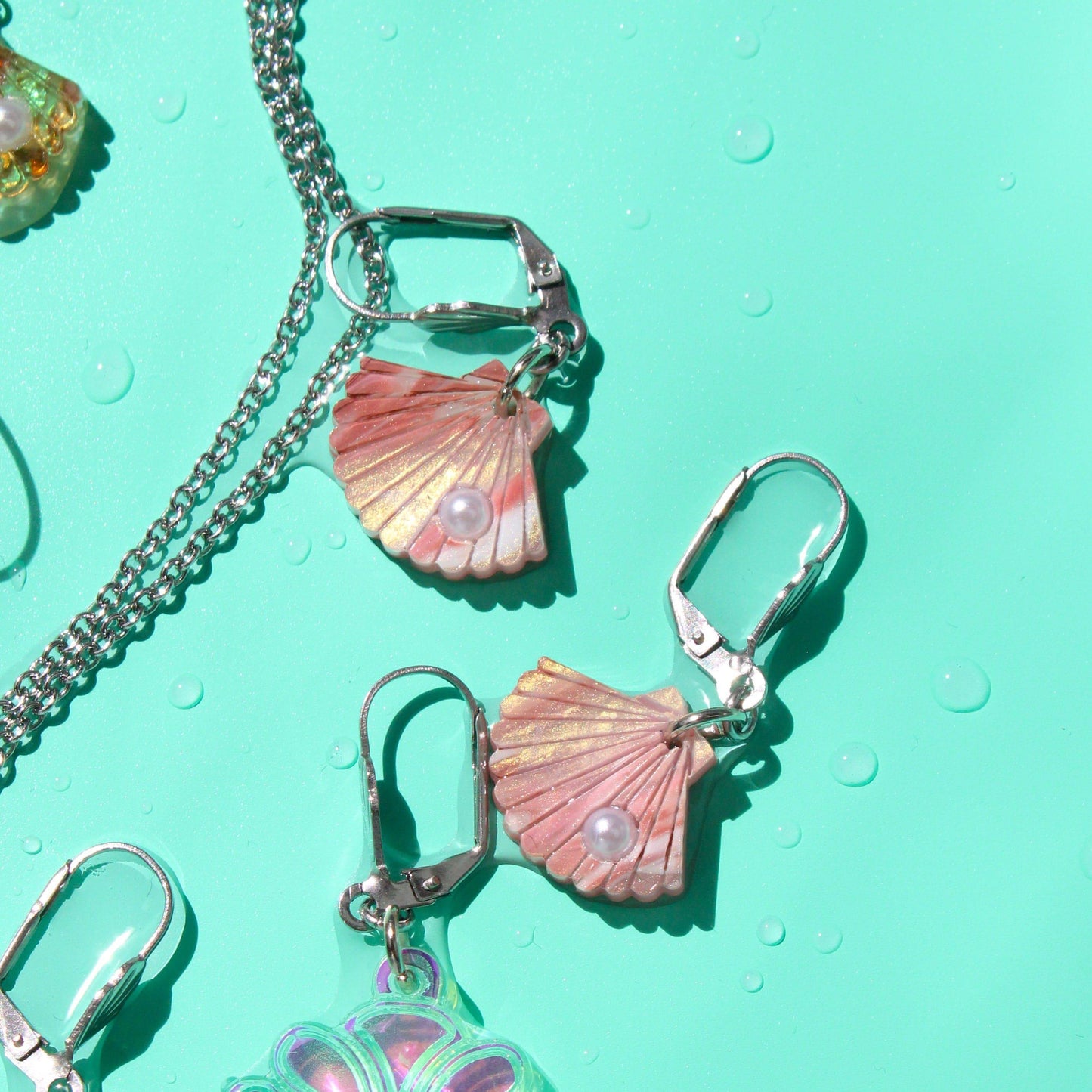 Pink Marble Shell Earrings