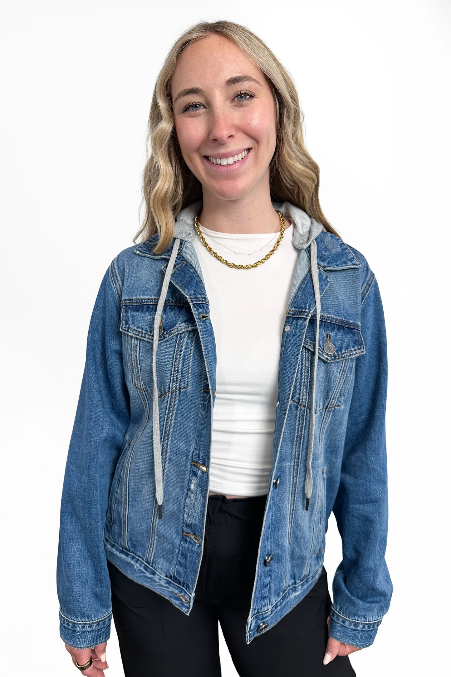 The Misty Classic Loose Fitted Removable Hood Denim Jacket