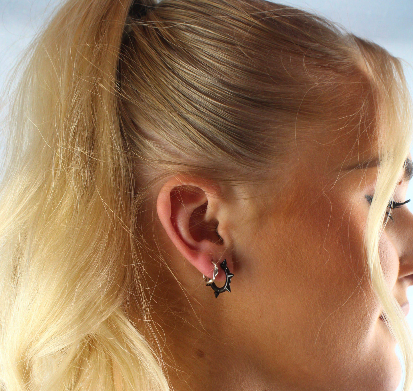 Punk-fection Spike Huggie Hoop Earrings (Black)