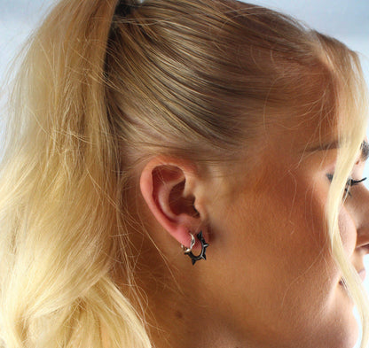 Punk-fection Spike Huggie Hoop Earrings (Black)