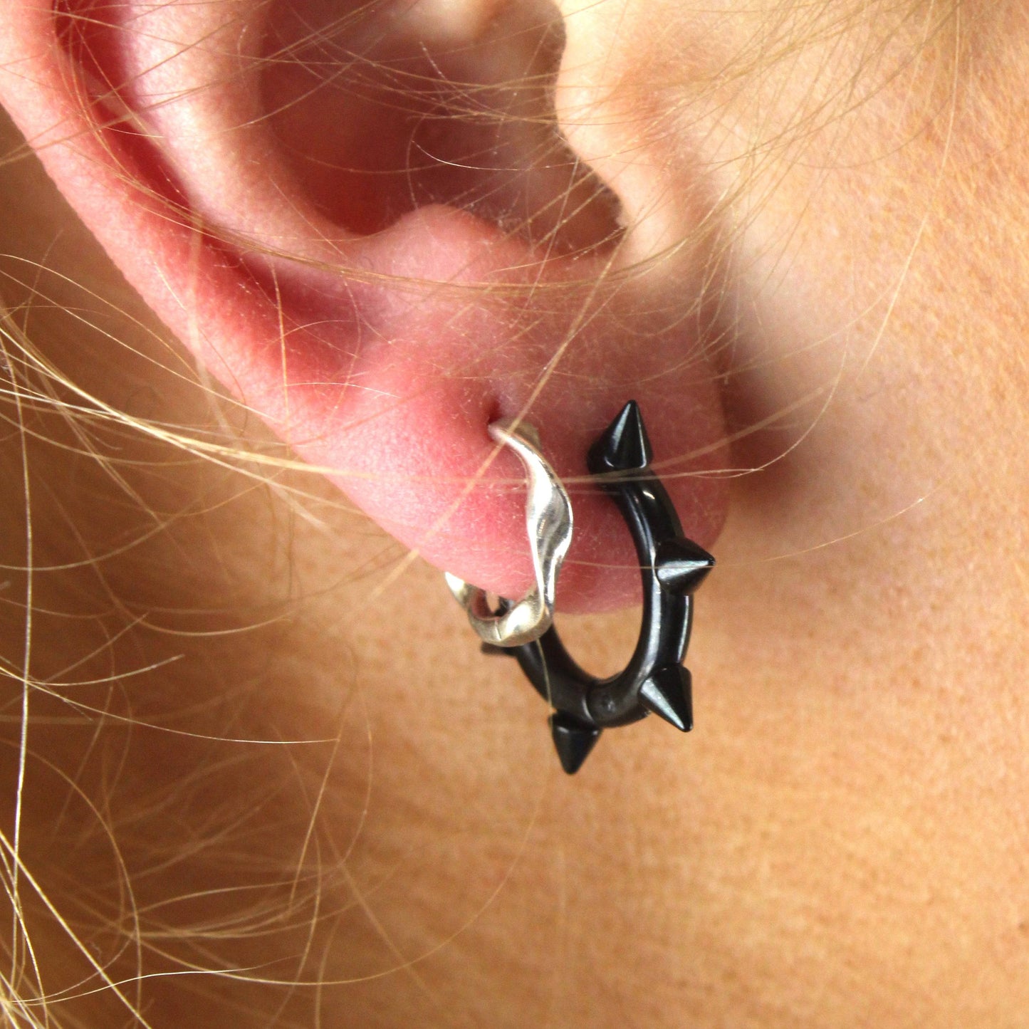Punk-fection Spike Huggie Hoop Earrings (Black)