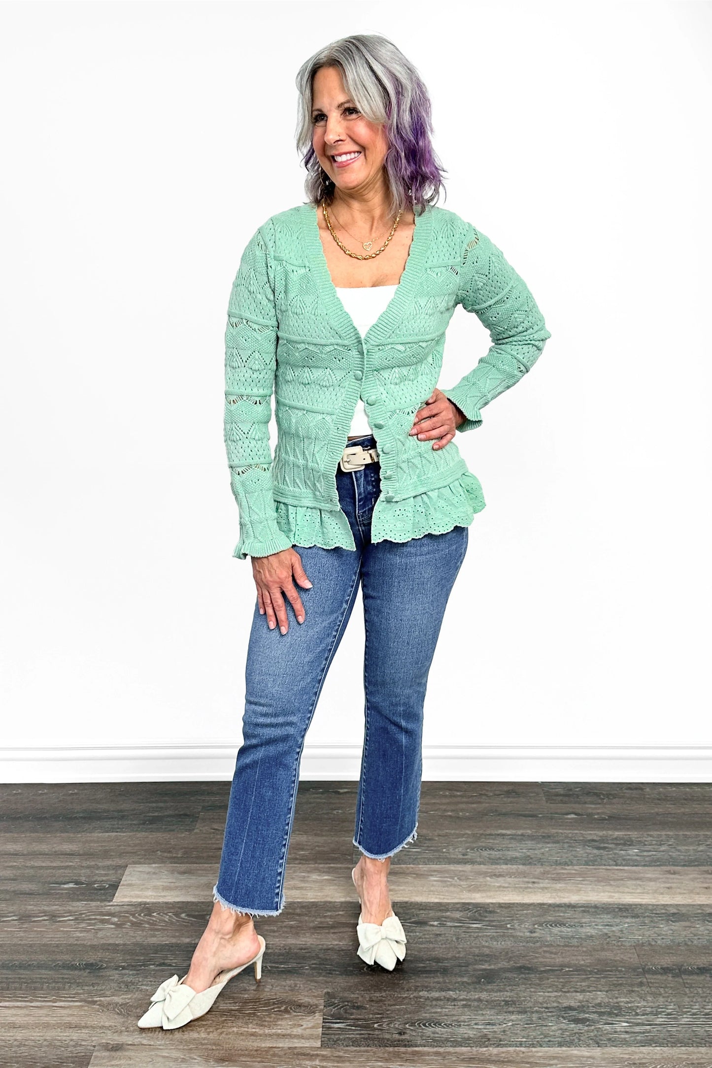 Women's Button Down Textured Knit Cardigan by Ava Lane