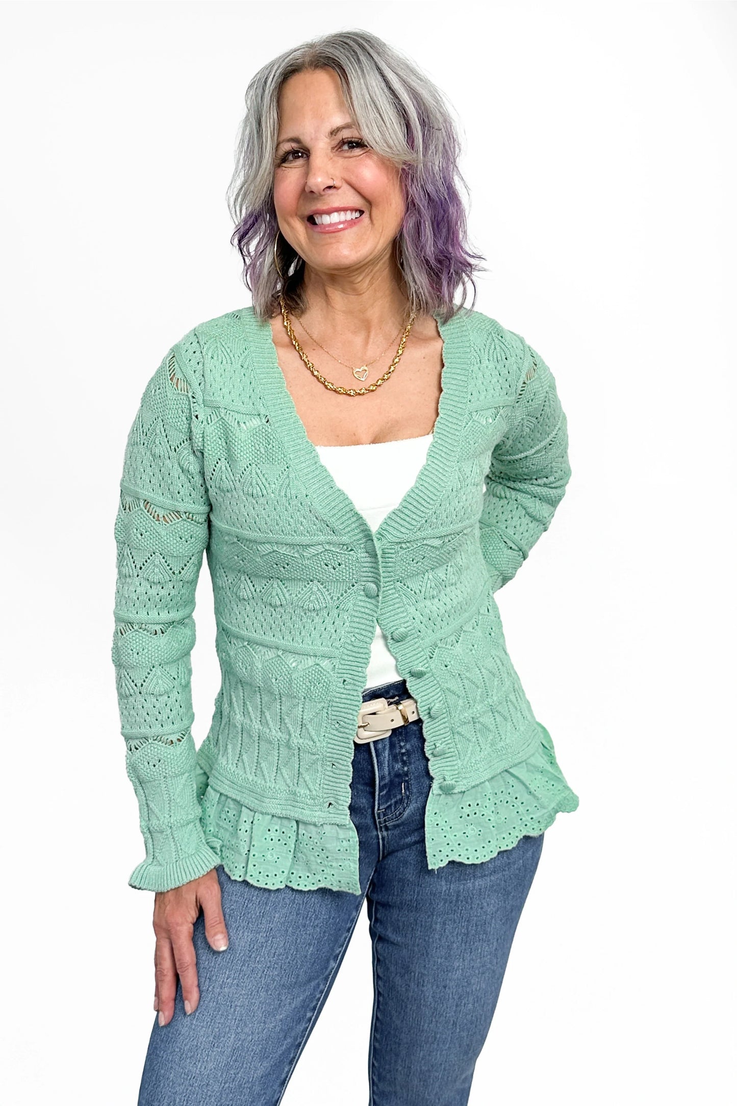 Women's Button Down Textured Knit Cardigan by Ava Lane
